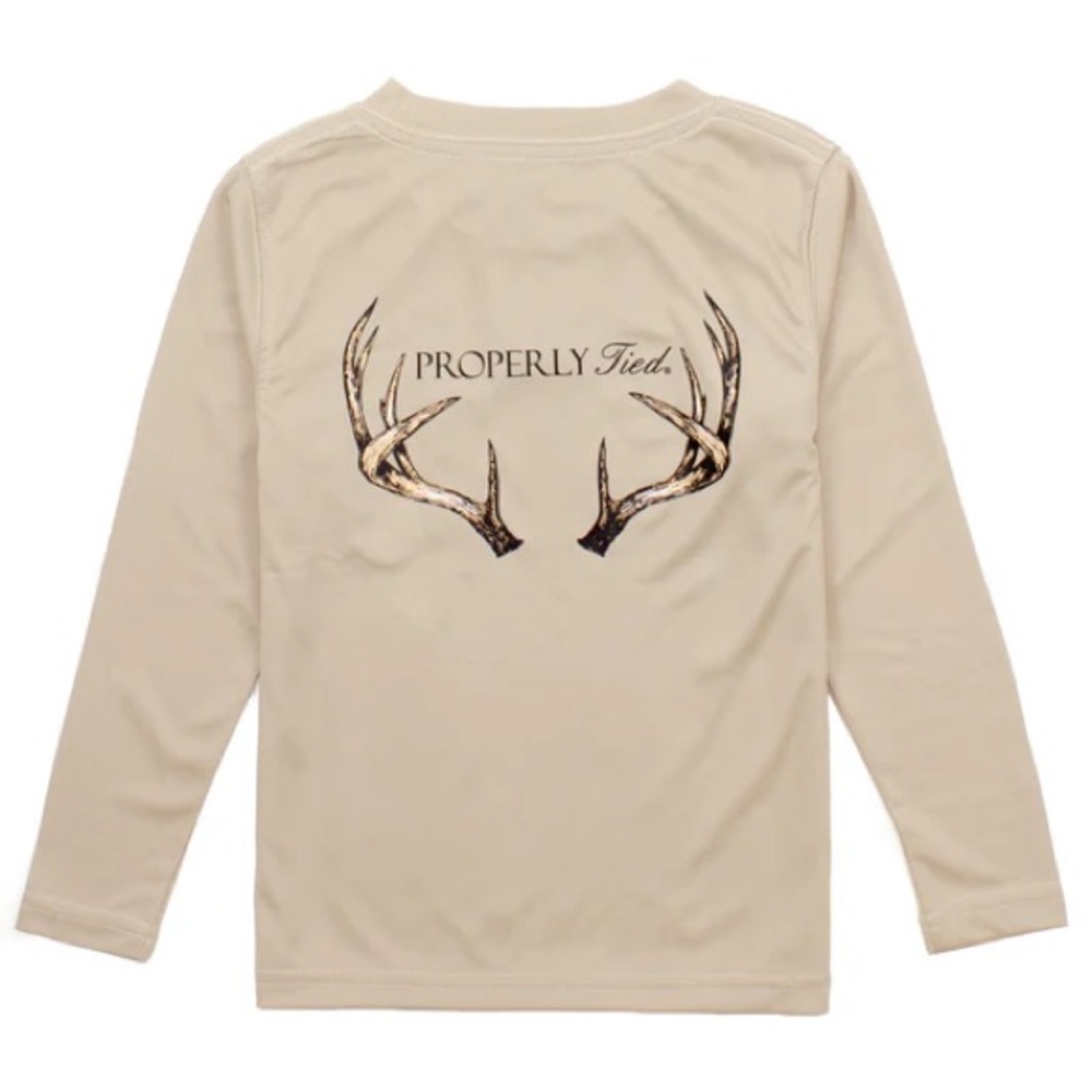 NWT Properly Tied Boys Performance Tee LS Vintage Antler in Sand - size 5